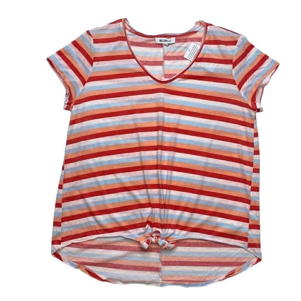 William Rast Burnout Shirt Top XS Orange Peach Striped Tie-Front Scoop Neck NEW